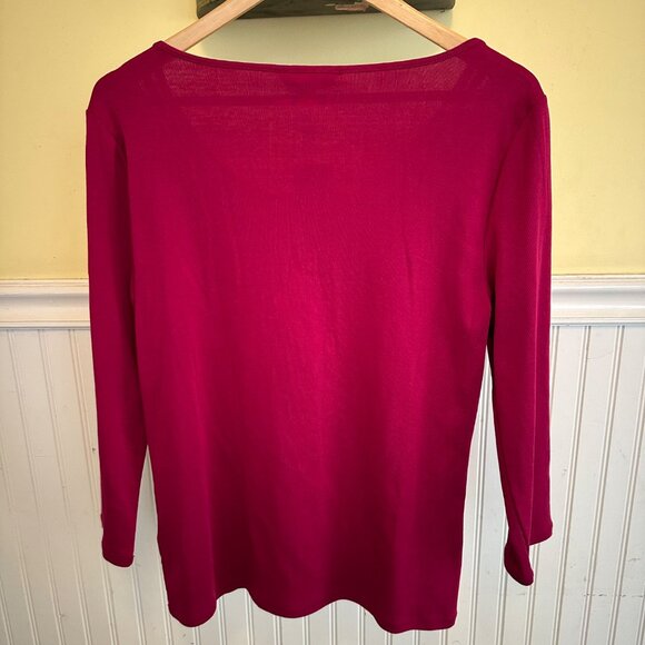 Lauren Ralph Lauren Fuchsia Long Sleeve Scoop Neck Top L Cotton Blend Womens - Picture 2 of 5